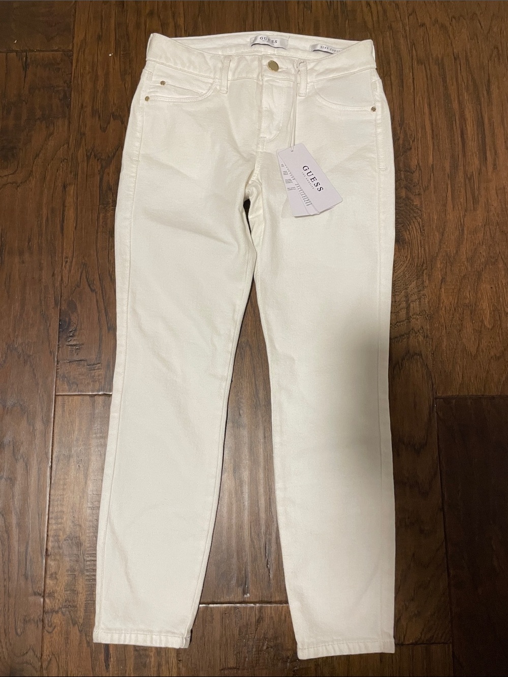 GUESS Women's White Skinny Jeans with Gold Hardware